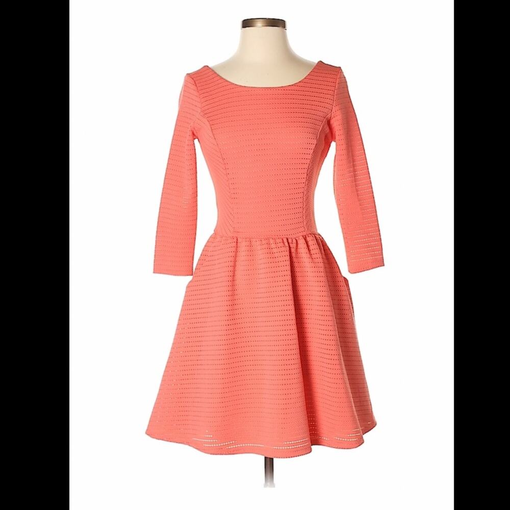 Miami salmon‎ pink fit and flare mesh overlay ballerina dress, small
